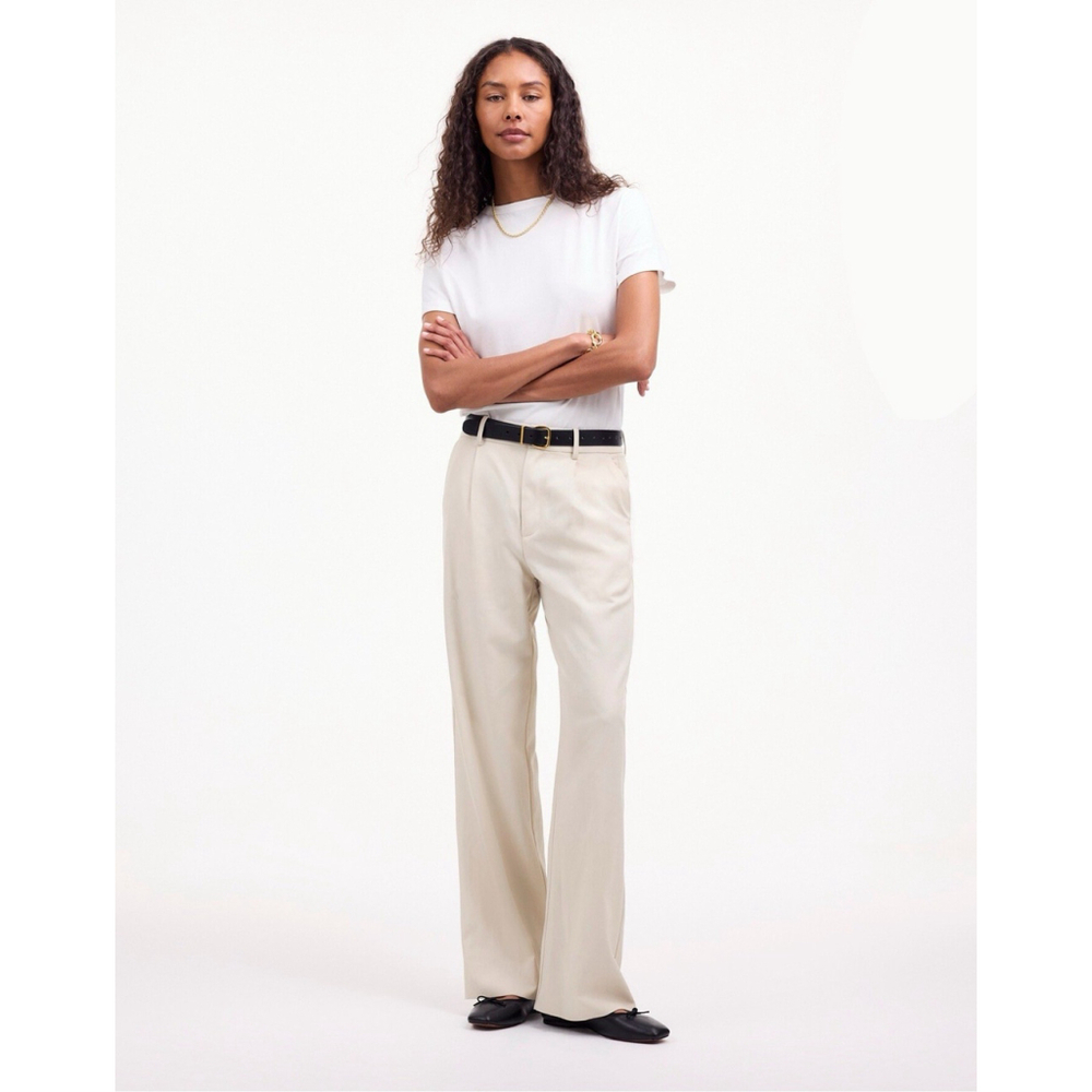 Madewell NWT Womens 6 The Slouchy Straight Pant Muted Stone Pleated Linen Ecru